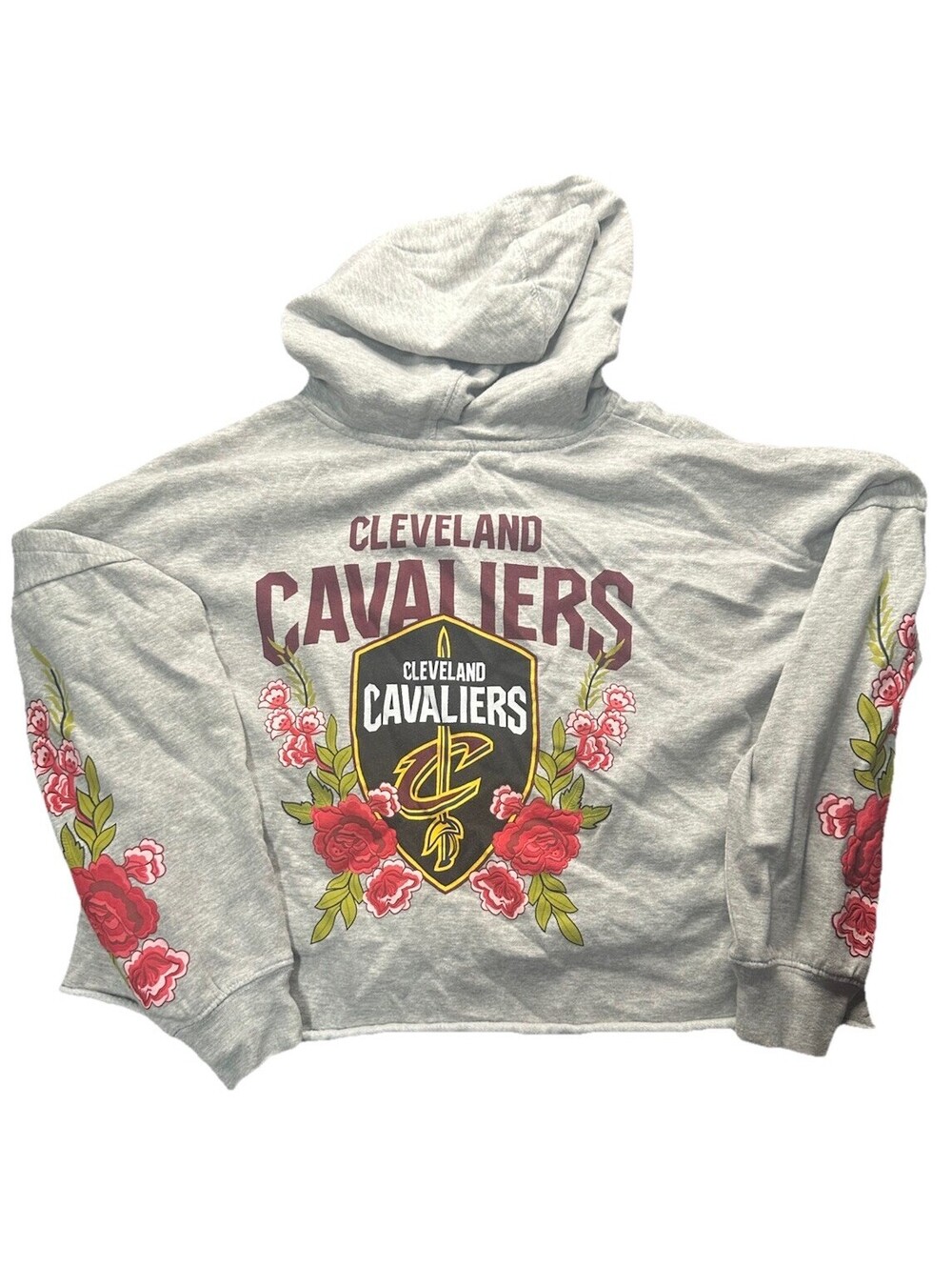 NBA Cleveland Cavaliers Floral Cropped Hoodie Womens 1X Gray Rose Sleeve Graphic